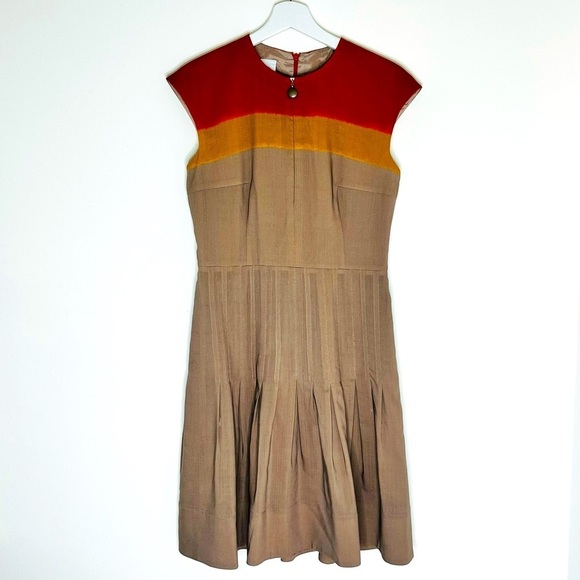 Akris Punto 100% Wool Pleated Cap Sleeve Color Blocked Dress Size 6 - Picture 1 of 8